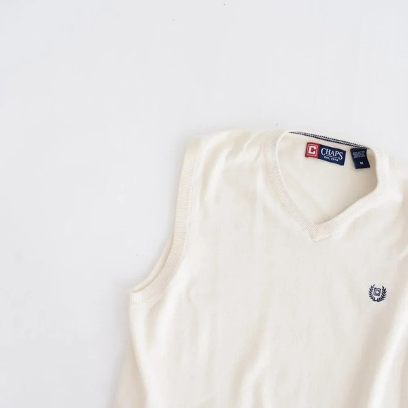 Men's 100% Cotton Chaps Cream Knit Vest - Medium - Picture 6 of 9